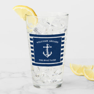 Nautic Navy Blue Willkommensschiff Name Anchor Glas