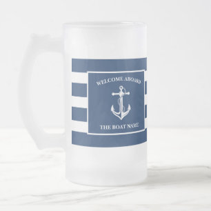 Nautic Navy Blue Willkommensschiff Name Anchor Mattglas Bierglas