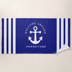 Nautic Navy Blue Willkommensschiff Name Anchor Strandtuch
