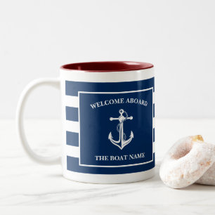 Nautic Navy Blue Willkommensschiff Name Anchor Zweifarbige Tasse