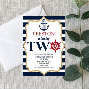 Nautic Navy Blue Zweite Geburtstagsparty Einladung