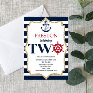 Nautic Navy Blue Zweite Geburtstagsparty Einladung