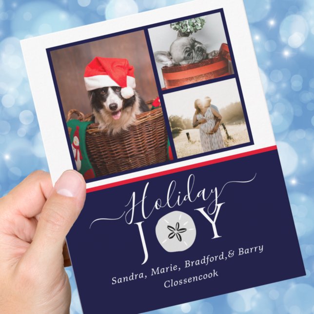 Nautic Navy Joy Sand Dollar Foto Weihnachtskarte (Von Creator hochgeladen)