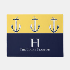 Nautic Navy Mustard Yellow Anchor Beach House Fußmatte