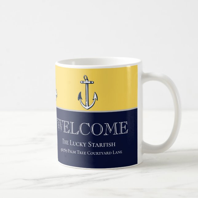 Nautic Navy Mustard Yellow Anchor Beach House Kaffeetasse (Rechts)