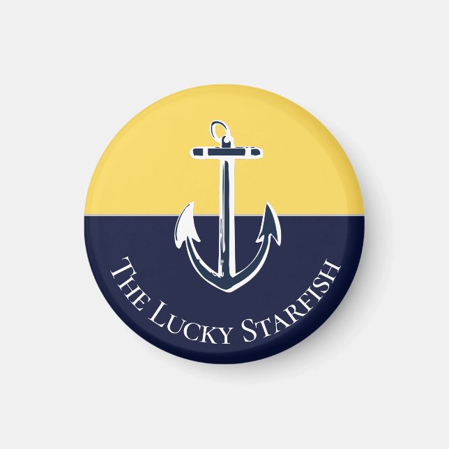 Nautic Navy Mustard Yellow Anchor Beach House Magnet (Vorne)