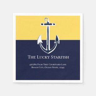 Nautic Navy Mustard Yellow Anchor Beach House Serviette