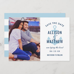 Nautic Navy Sky Blue Anchor Wedding Foto Save The Date