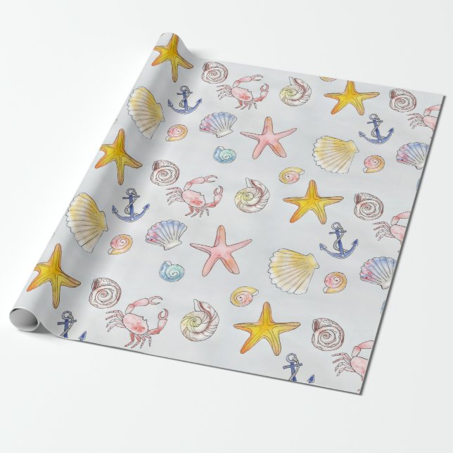Nautic Ocean Beach Pastel Starfish Seashell Geschenkpapier (Ungerollt)
