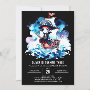 Nautic Pastel Pirate Geburtstag Einladung