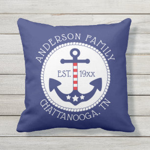 Nautic Patriotic Anchor Familienname Kissen