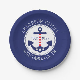 Nautic Patriotic Anchor Familienname Pappteller