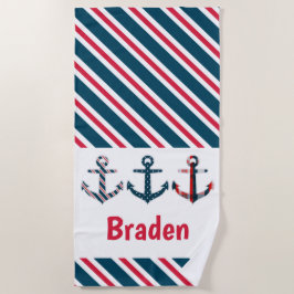 Nautic Pattern Anker Personalisiert Beach Handtuch