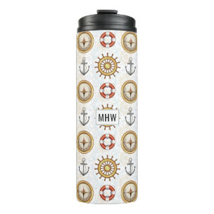 Nautic Pattern Custom Monogram Tumbler Thermosbecher