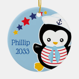 Nautic Penguin Kids Weihnachten Keramik Ornament