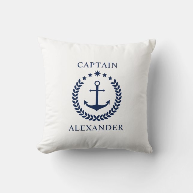 Nautic Pillow Blue und White Personalizable Kissen (Vorderseite)