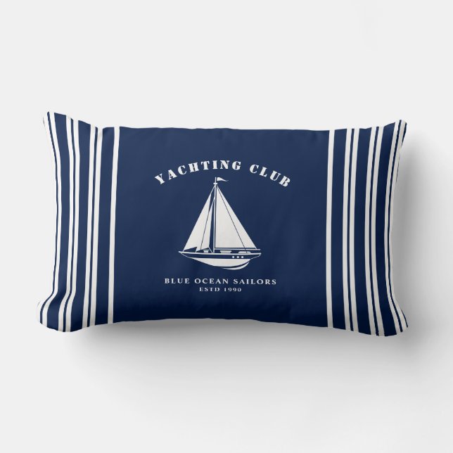 Nautic Pillow Sailboat Blau und Weiß Lendenkissen (Vorderseite)