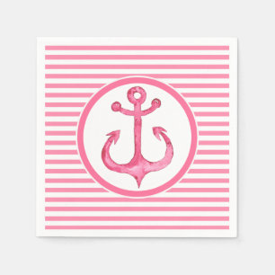 Nautic Pink Anchor Striped Paper Napkins Serviette