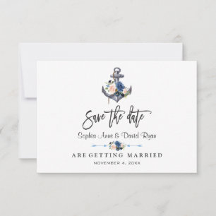 Nautic Pink Blush Blue Floral Anchor Hochzeit Save The Date