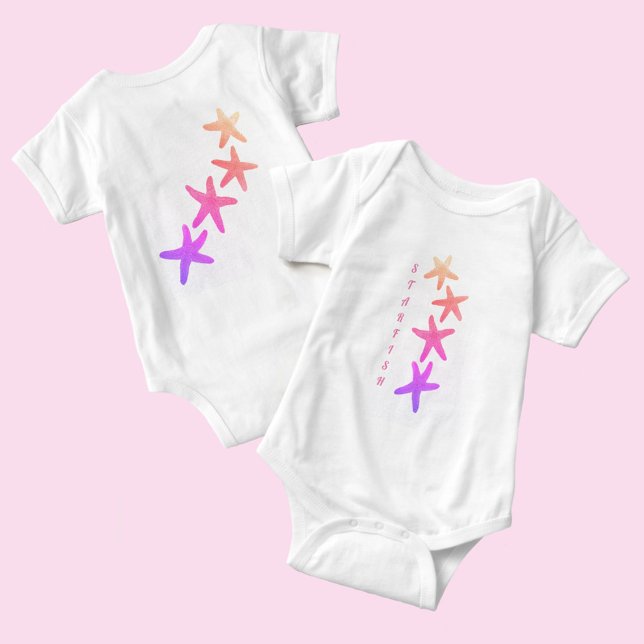 Nautic Pink Ombre Starfish White Baby Bodysuit Baby Strampler (Von Creator hochgeladen)