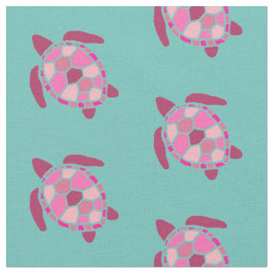 Nautic Pink Sea Schildkröten Muster auf Aquamarin Stoff