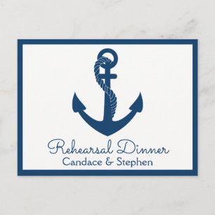 Nautic Probe Dinner Navy Blue Anchor Hochzeit Einladungspostkarte