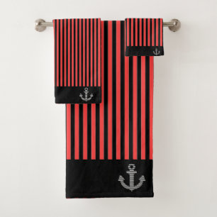 Nautic Red Black Stripe Anchor verbannt Badhandtuch Set