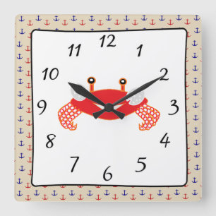 Nautic Red Blue Anchors Cracker Clock Quadratische Wanduhr