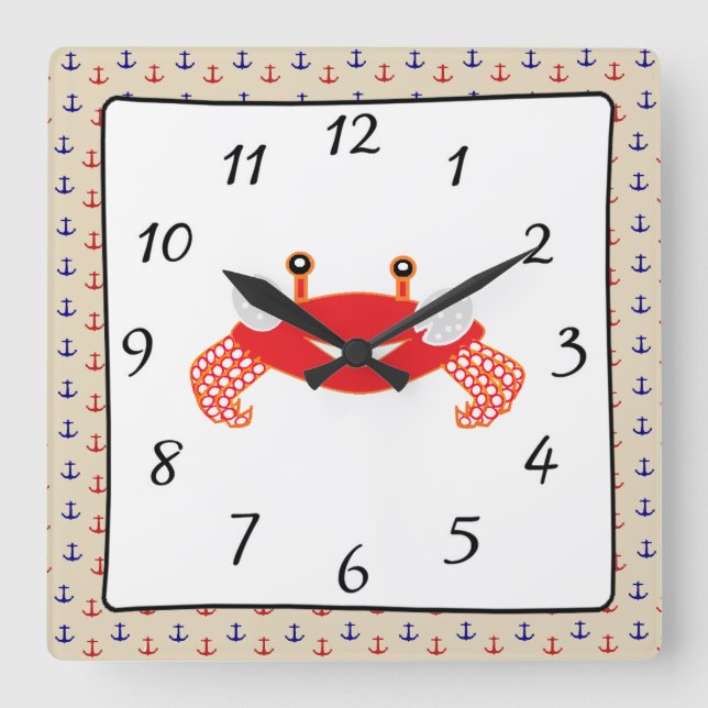Nautic Red Blue Anchors Cracker Clock Quadratische Wanduhr (Vorderseite)