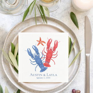 Nautic Red Blue Lobster Personalisiert Serviette