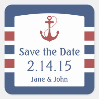 Nautic Red Heart Anchor Save the Date Quadratischer Aufkleber