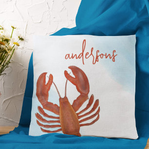 Nautic Red Lobster Custom Family Name Kissen