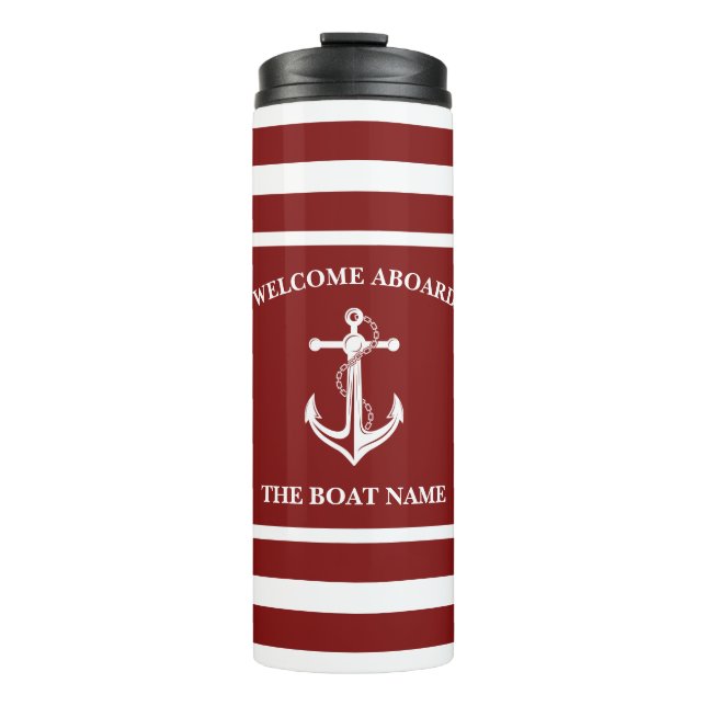 Nautic Red Welcome Bard Bootname Anchor Thermosbecher (Vorderseite)