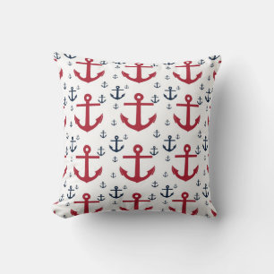 Nautic Red White and Blue Anchors Kissen