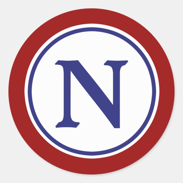 Nautic Red White and Blue Monogram Runder Aufkleber (Vorderseite)