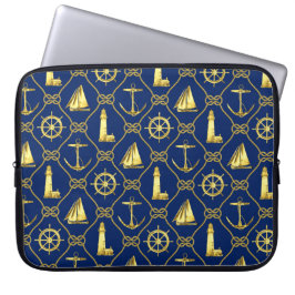Nautic Rope Anchor Sailboat Navy Blue Gold Laptopschutzhülle