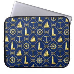 Nautic Rope Anchor Sailboat Navy Blue Gold Laptopschutzhülle