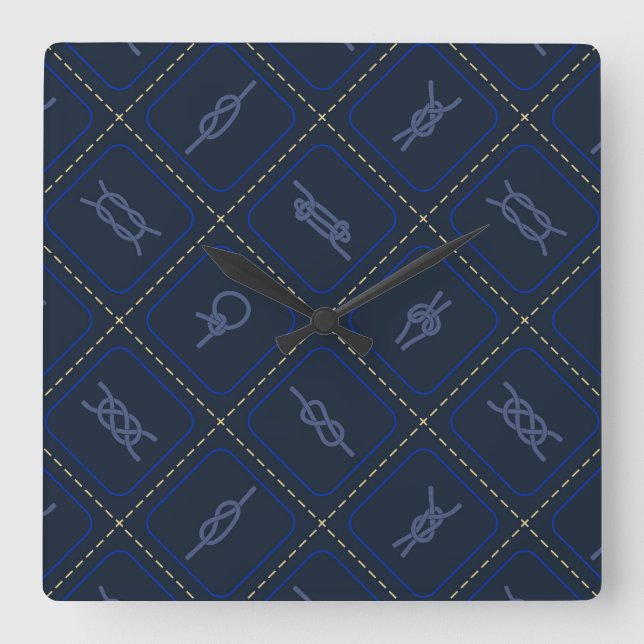 Nautic Rope Knot Pattern Quadratische Wanduhr (Vorderseite)