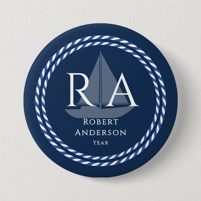 Nautic Rope Monogram Navy Button (Vorderseite)