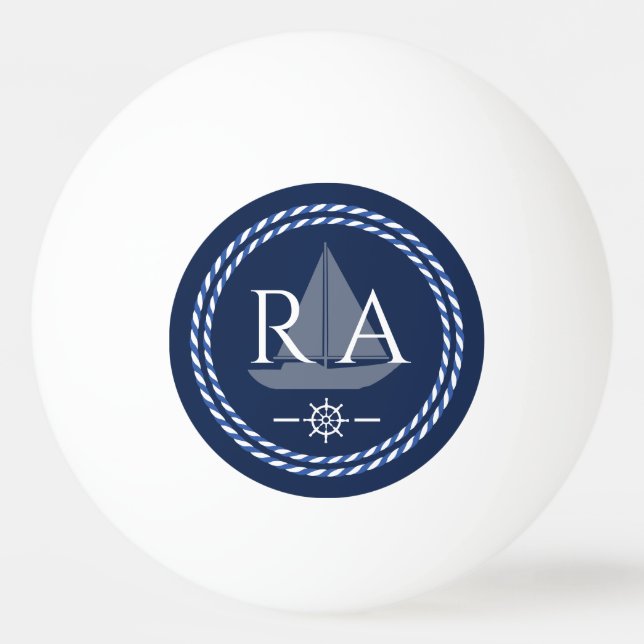 Nautic Rope Monogram Navy Tischtennisball (Vorderseite)