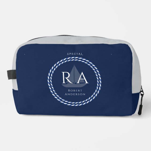 Nautic Rope Monogram Navy Waschbeutel (Vorderseite)