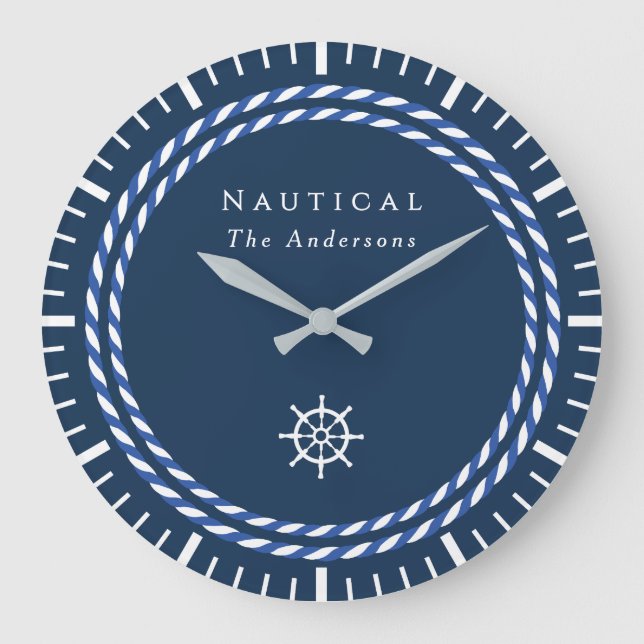 Nautic Rope Navy Große Wanduhr (Vorderseite)