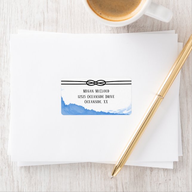 Nautic Rope Ocean Blue Watercolor Adressaufkleber (Insitu)