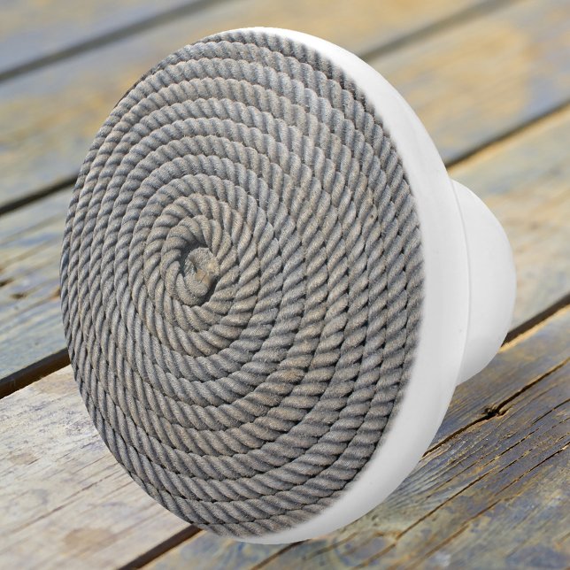 Nautic Rope Spiral Keramik Knob Keramikknauf (A minimalist ceramic door knob featuring a spiral rope in grey blue colors. Beach house decoration.)