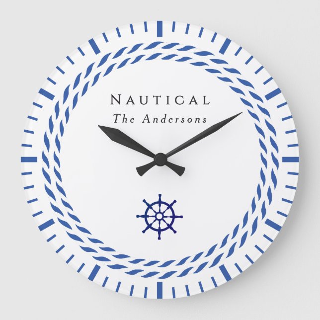 Nautic Rope White Wall Clock Große Wanduhr (Vorderseite)