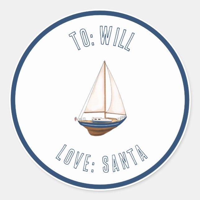 Nautic Sail Boat Custom Gift Tag Sticker (Vorderseite)