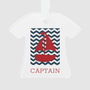Nautic Sailboat Individuelle Name Red White Blue Ornament