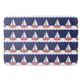 Nautic Sailboat Pattern Navy Blau und Rot Badematte