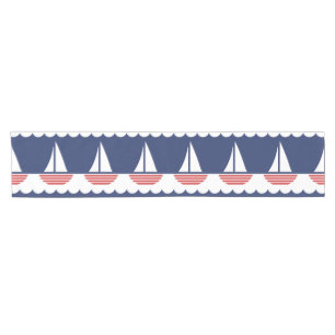 Nautic Sailboat Pattern Navy Blau und Rot Kurzer Tischläufer