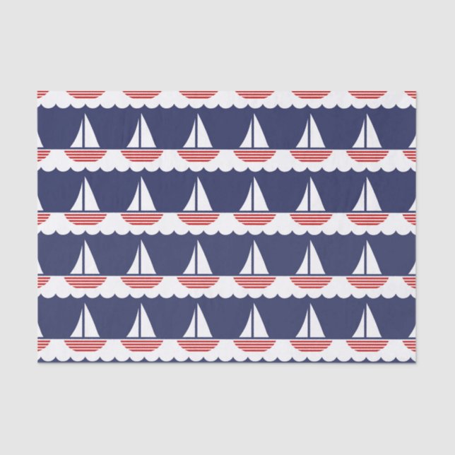 Nautic Sailboat Pattern Navy Blau und Rot Seidenpapier (Vorderseite)